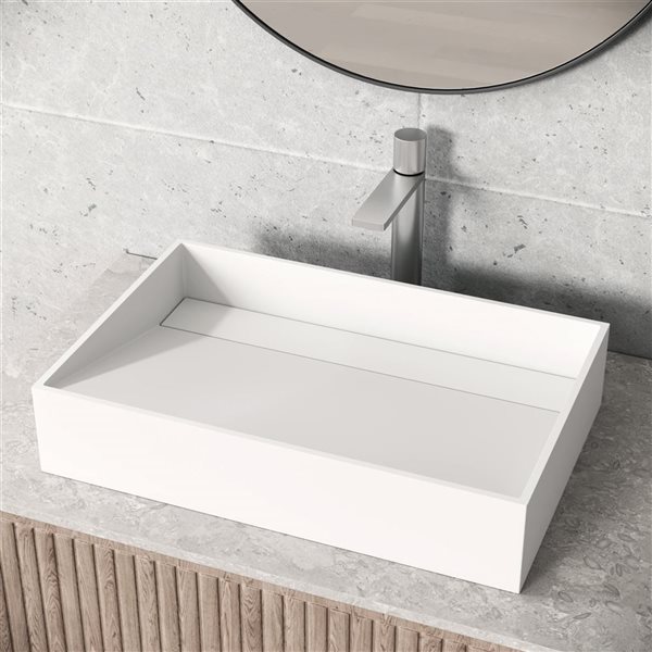 VIGO Starr 23-in x 15-in x 5-in White Modern Matte Stone Rectangular Vessel Bathroom Sink