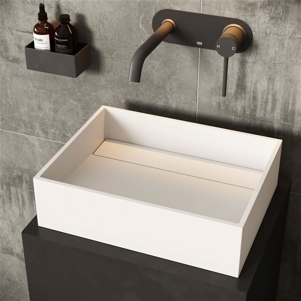 VIGO Montauk 17-in x 13-in x 5-in White Modern Matte Stone Rectangular Vessel Bathroom Sink