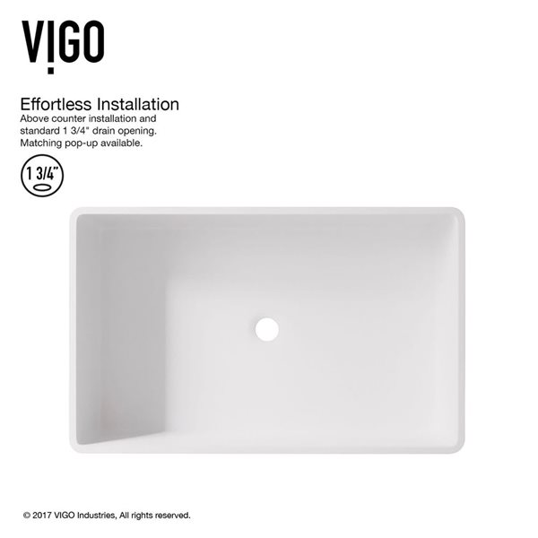 VIGO Magnolia 21-in x 14-in x 5-in White Modern Matte Stone Rectangular Vessel Bathroom Sink