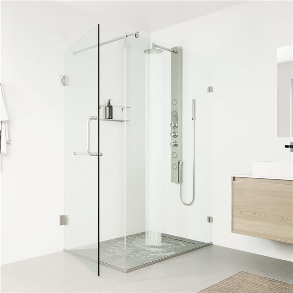 VIGO Sutton&nbsp;58-in H x&nbsp;4-in W&nbsp;4-Jet High-Pressure Shower Panel System w/Round Fixed Rain Shower Head - Stainless Steel
