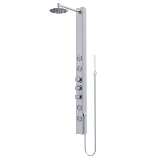 VIGO Sutton&nbsp;58-in H x&nbsp;4-in W&nbsp;4-Jet High-Pressure Shower Panel System w/Round Fixed Rain Shower Head - Stainless Steel