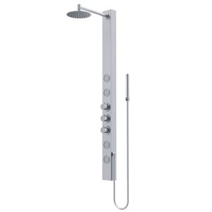 VIGO Sutton 58-in x 4-in Stainless Steel 4-Jet High Pressure Shower Panel System with Round Fixed Rain Shower Head