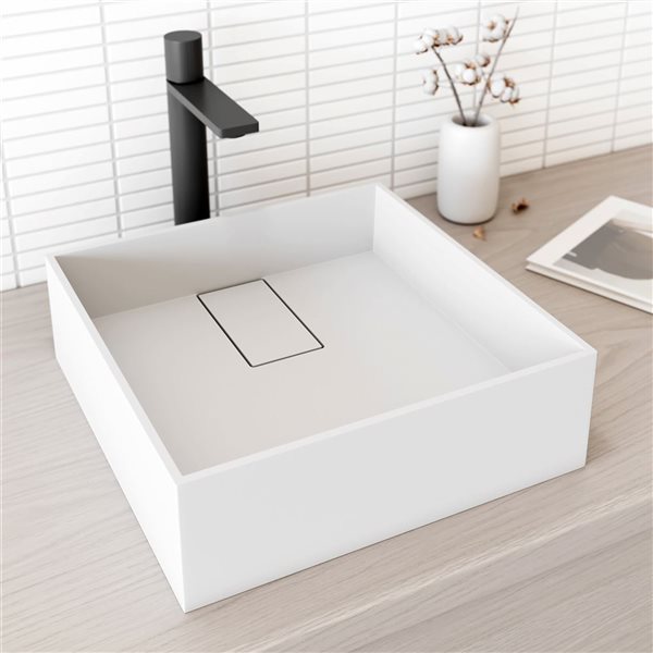 VIGO Bryant 15-in x 15-in x 5-in White Modern Matte Stone Square Vessel Bathroom Sink