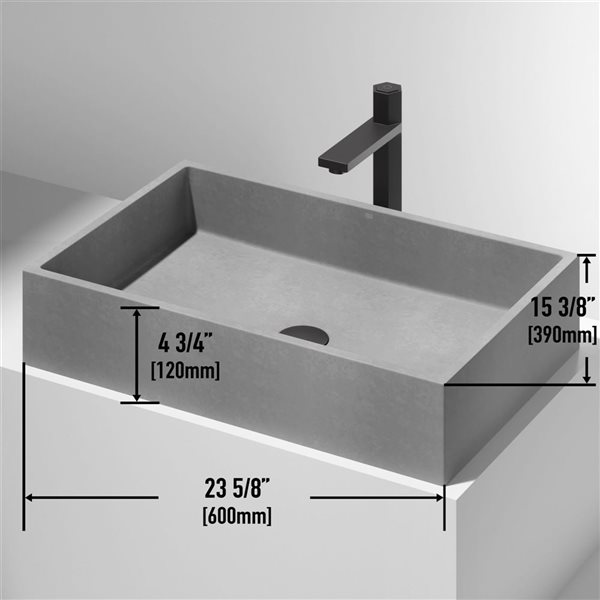 VIGO Orvieto Grey Concrete Rectangular Vessel 24 L x 15-in W Bathroom Sink