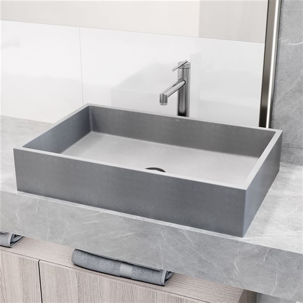 VIGO Orvieto Grey Concrete Rectangular Vessel 24 L x 15-in W Bathroom Sink