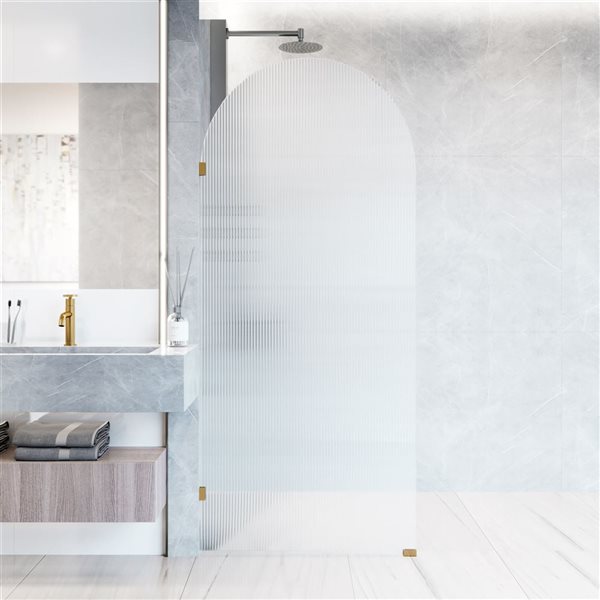 VIGO Arden 34-in x 78-in Matte Brushed Gold Frameless Fixed Shower Screen with Fluted Glass