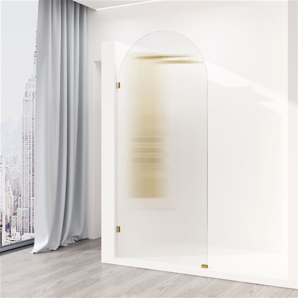 VIGO Arden 34-in x 78-in Matte Brushed Gold Frameless Fixed Shower Screen with Fluted Glass