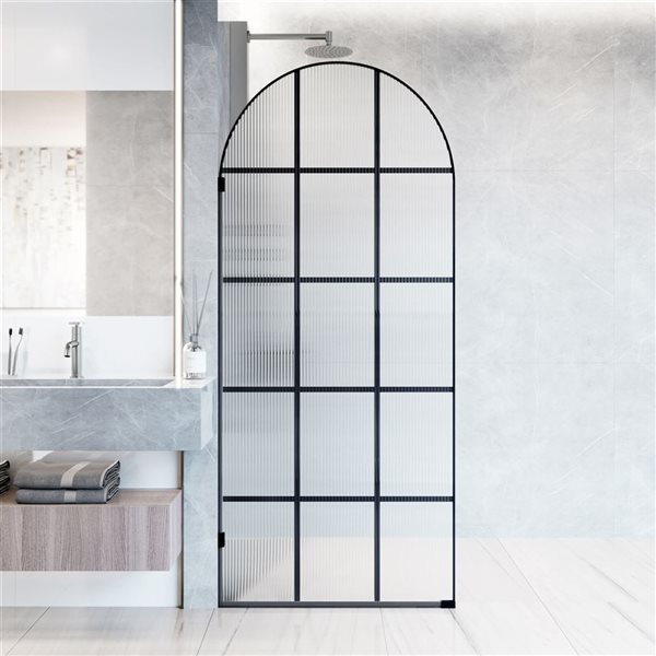 VIGO Arden 34-in x 78-in  Matte Black Framed Fixed Shower Screen with Fluted Glass