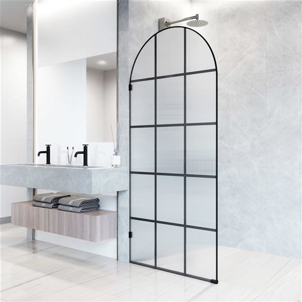 VIGO Arden 34-in x 78-in  Matte Black Framed Fixed Shower Screen with Fluted Glass