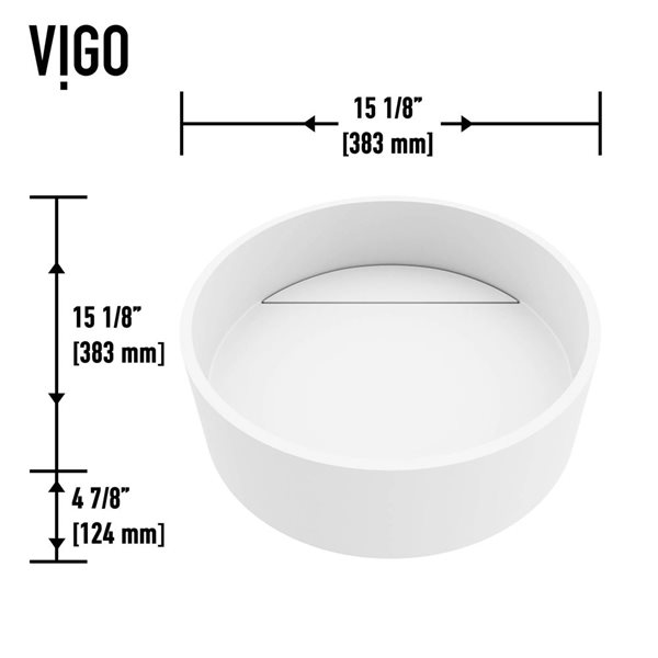 VIGO White Montauk 15-in x 15-in x 5-in Modern Matte Stone Round Vessel Bathroom Sink