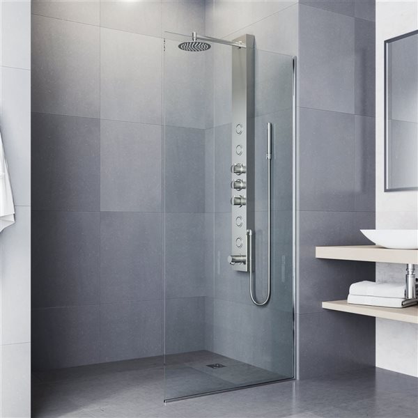 VIGO Bowery 59-in x 6-in Stainless Steel 4-Jet High Pressure Shower Panel System with Round Fixed Rain Shower Head