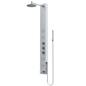 Panneau de douche Bowery par VIGO de 59 po x 6 po inox avec 4 jets haute pression et pommeau de douche fixe rond