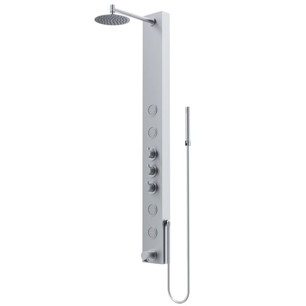 VIGO Bowery 59-in x 6-in Stainless Steel 4-Jet High Pressure Shower Panel System with Round Fixed Rain Shower Head