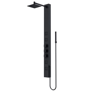 Panneau de douche Sutton par VIGO de 58 po x 5 po noir mat avec 4 jets haute pression et pommeau de douche fixe carré