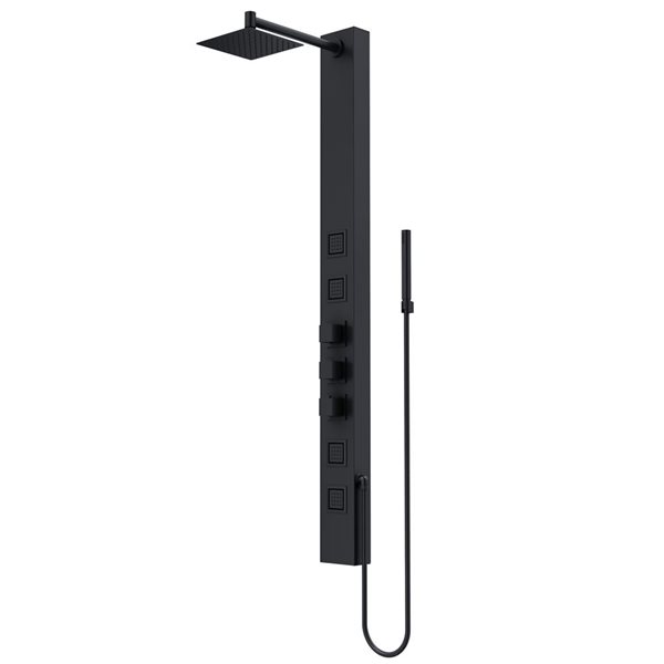 Sutton 58-In H X 5-In W 4-Jet High-Pressure Shower Panel System With Square Fixed Rain Shower Head - Matte Black
