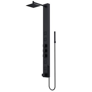 Panneau de douche Bowery par VIGO de 58 po x 5 po noir mat avec 4 jets haute pression et pommeau de douche fixe carré
