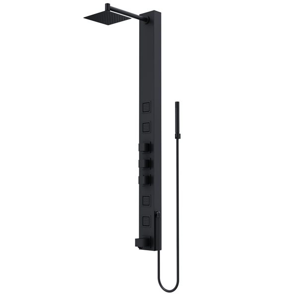 Bowery 58-In H X 5-In W 4-Jet High-Pressure Shower Panel System With Square Fixed Matte Black Rain Shower Head