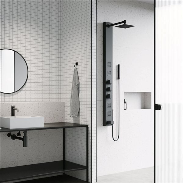 VIGO Bowery&nbsp;58-in H x&nbsp;5-in W&nbsp;4-Jet High-Pressure Shower Panel System with Square Fixed Matte Black Rain Shower Head