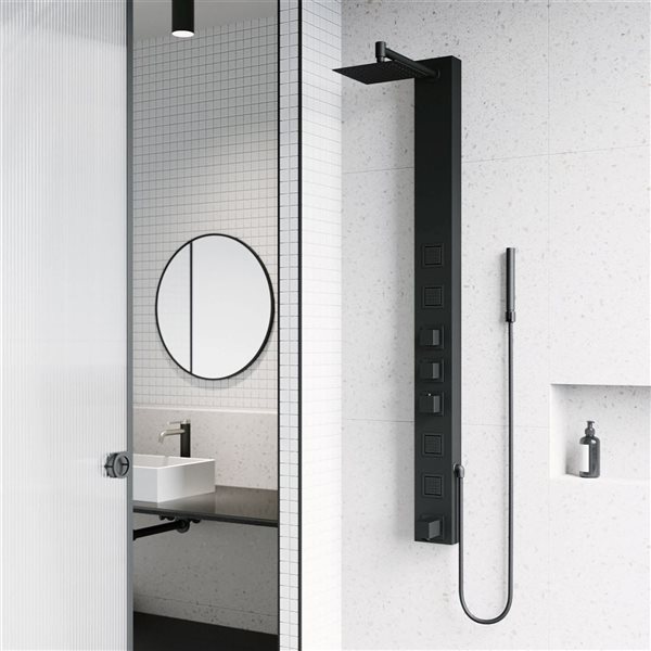VIGO Bowery&nbsp;58-in H x&nbsp;5-in W&nbsp;4-Jet High-Pressure Shower Panel System with Square Fixed Matte Black Rain Shower Head