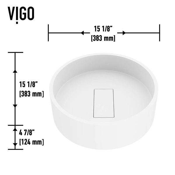 VIGO Bryant 15-in x 15-in x 5-in White Modern Matte Stone Round Vessel Bathroom Sink