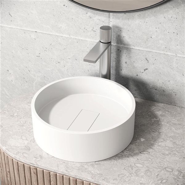 VIGO Bryant 15-in x 15-in x 5-in White Modern Matte Stone Round Vessel Bathroom Sink