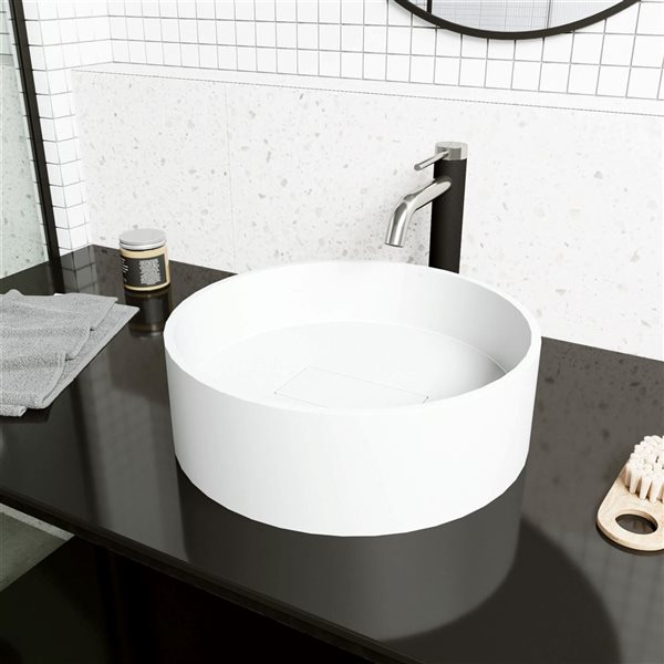 VIGO Bryant 15-in x 15-in x 5-in White Modern Matte Stone Round Vessel Bathroom Sink