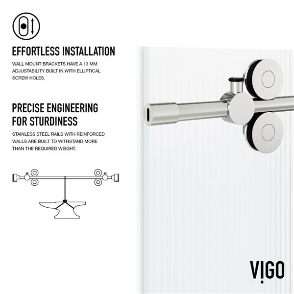 VIGO Elan&nbsp;56 to 60-in W x&nbsp;74-in H Frameless Stainless Steel Sliding Shower Door with Fluted Glass and Handle