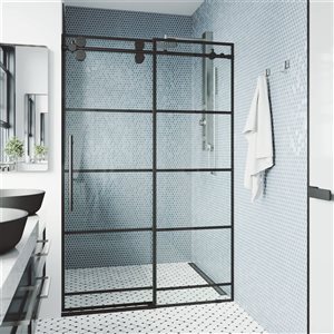 VIGO Elan 60 to 64-in x 74-in Matte Black Frameless Sliding Shower Door with Clear Glass and Handle