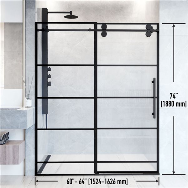 VIGO Elan 60 to 64-in x 74-in Matte Black Frameless Sliding Shower Door with Clear Glass and Handle