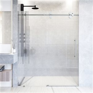 Elan 56 to 60-in x 74-in Frameless Sliding Shower Door in Stainless Steel with Fluted Glass and Handle