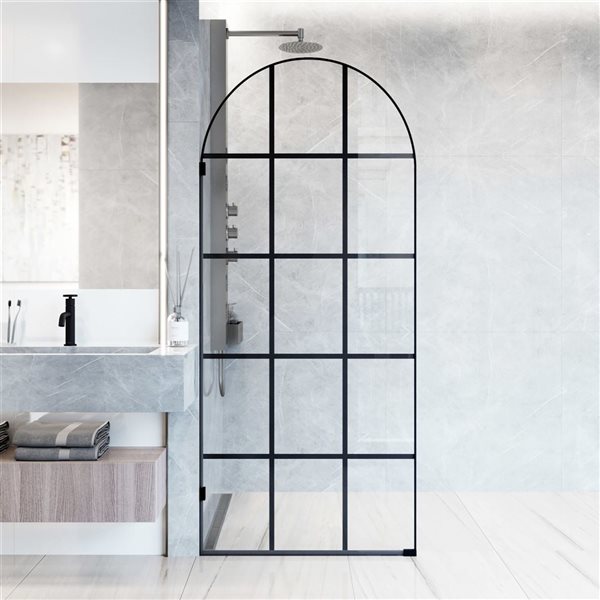 VIGO Arden 34-in x 78-in Matte Black Framed Fixed Shower Screen with Clear Glass