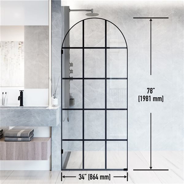 VIGO Arden 34-in x 78-in Matte Black Framed Fixed Shower Screen with Clear Glass