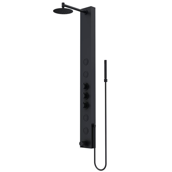 Bowery 59-In H X 6-In W 4-Jet High-Pressure Shower Panel System With Round Fixed Matte Black Rain Shower Head