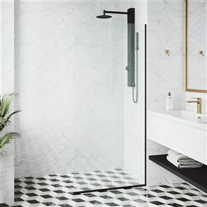 VIGO Zenith 34-in x 74-in Matte Black  Frameless Fixed Shower Screen with Clear Glass