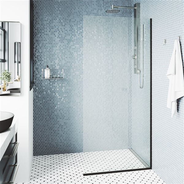 VIGO Zenith 34-in x 74-in Matte Black  Frameless Fixed Shower Screen with Clear Glass