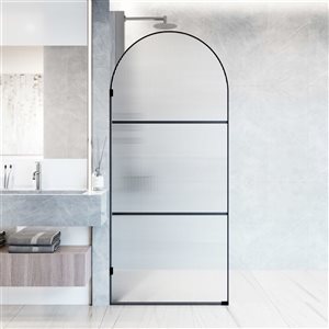 VIGO Arden 34-in x 78-in Matte Black Framed Fixed Shower Screen with Fluted Glass