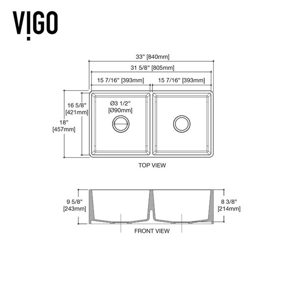 VIGO Matte Stone™ 33-in White Double-Basin Slotted Apron/Farmhouse Kitchen Sink Set With Silicone Grids