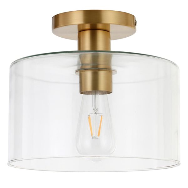 Semi-plafonnier Henri Hailey Home 10 po l. laiton avec abat-jour en verre transparent