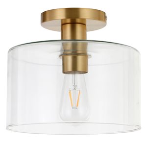 Hailey Home Henri 10-in W Brass Semi Flush Mount Light w/ Clear Glass Shade