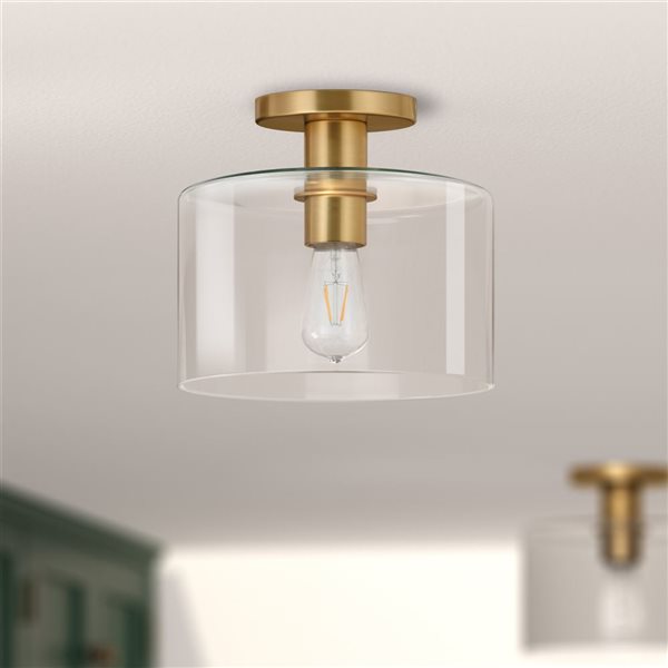 Hailey Home Henri 10-in W Brass Semi Flush Mount Light w/ Clear Glass Shade