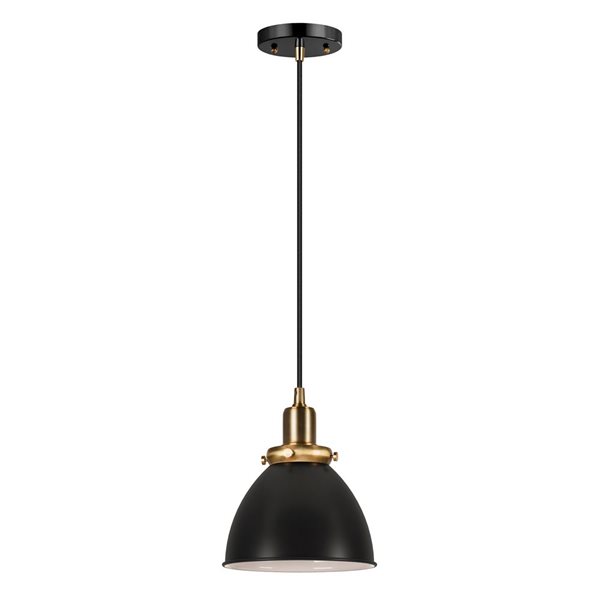 Hailey Home Madison 8-in W Black and Brass Pendant Ceiling Light w/ Metal Shade