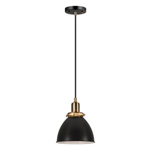 Hailey Home Madison 8-in W Black and Brass Pendant Ceiling Light w/ Metal Shade