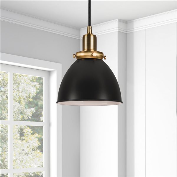 Hailey Home Madison 8-in W Black and Brass Pendant Ceiling Light w/ Metal Shade