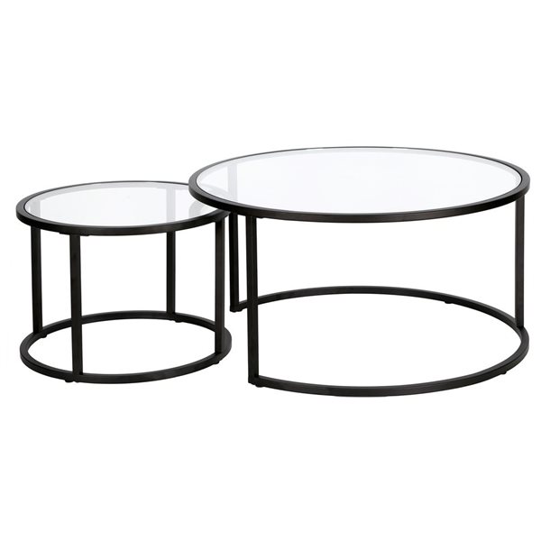 Hailey Home Watson 2-Piece Black Round Glass Nested Coffee Tables