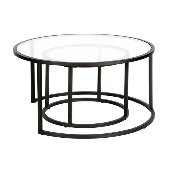 Hailey Home Watson 2-Piece Black Round Glass Nested Coffee Tables