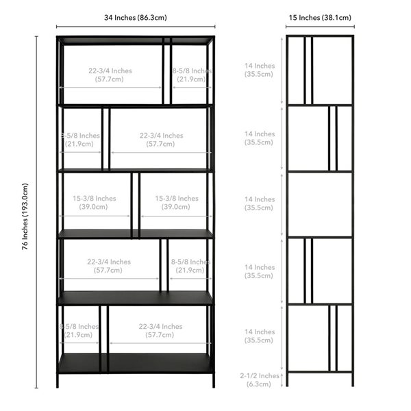 Hailey Home Cortland 34 W x 86-in H Blackened Bronze Metal 5-Shelf Bookcase