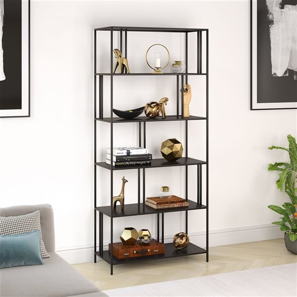 Hailey Home Cortland 34 W x 86-in H Blackened Bronze Metal 5-Shelf Bookcase