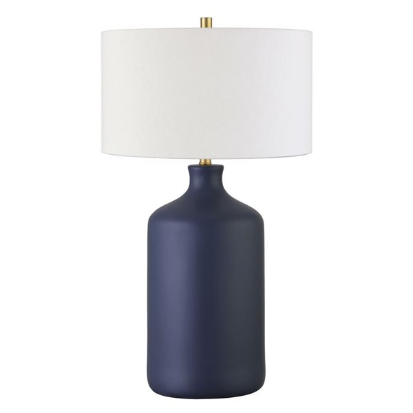 Lampe de table en céramique Sloane de Hailey Home 29 po h. bleu marine mat avec abat-jour en tissu