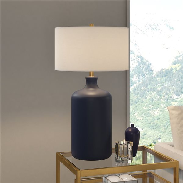 Hailey Home Sloane 29-in H Matte Navy Ceramic Table Lamp with Fabric Shade