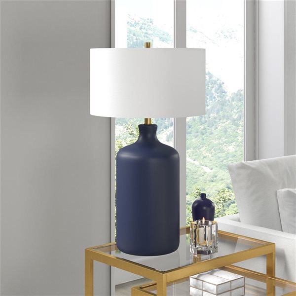 Hailey Home Sloane 29-in H Matte Navy Ceramic Table Lamp with Fabric Shade